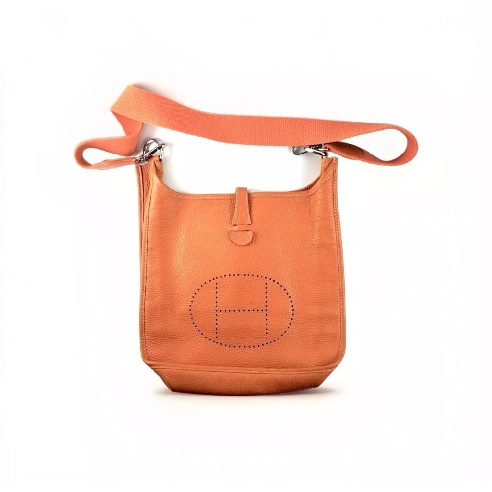 Hermes NIB Evelyne PM Rose Texas Clemence Leather Palladium Crossbody Handbag